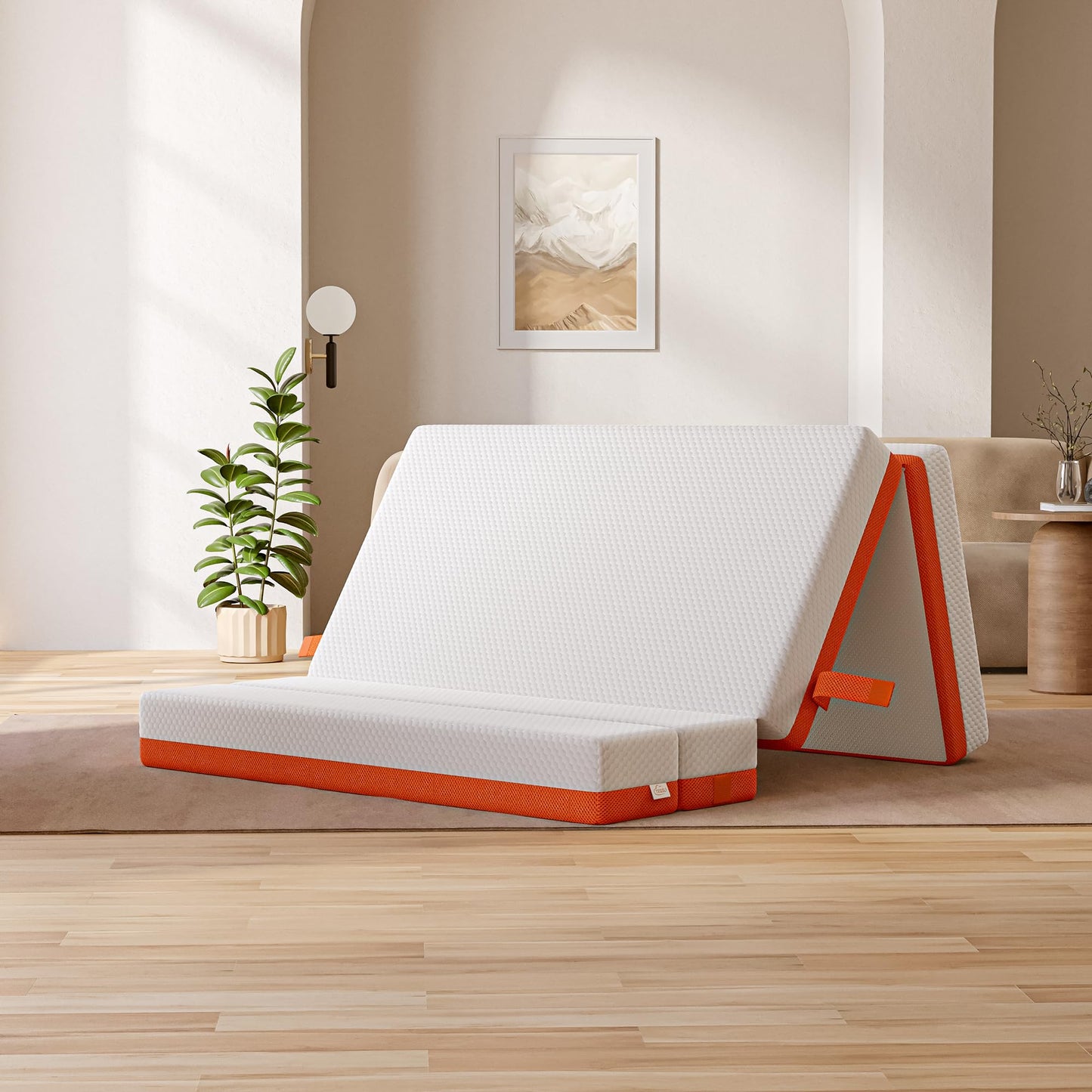 TeQsli Folding Mattress, 10cm Small Double Foldable Mattress, Memory Foam with Removable Washable Cover, for Guest Sofa Bed, Camping, Travel