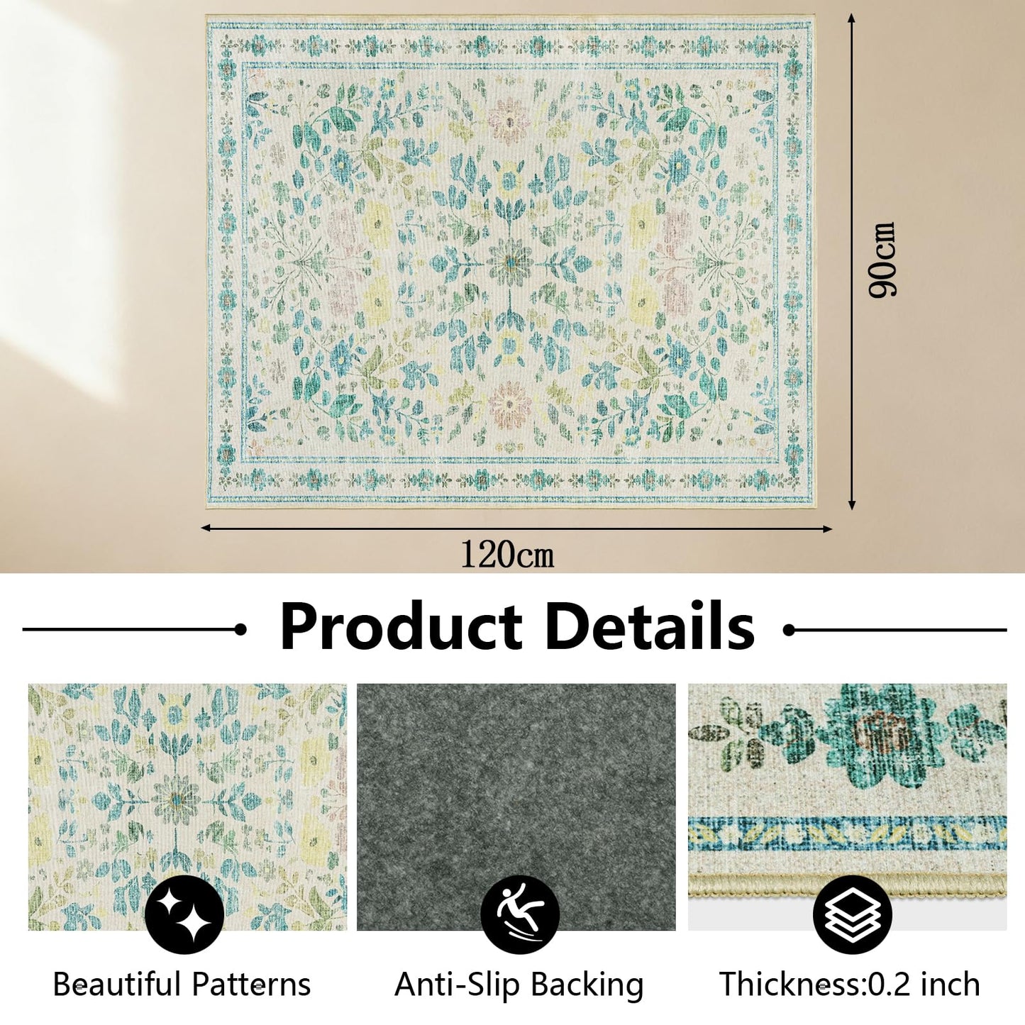 Homcomodar Office Chair Mat for Hardwood Floor 90x120cm Office Floor Mat Anti-Slip Floor Protector for Office Beige Desk Chair Mats for Hard Wooden