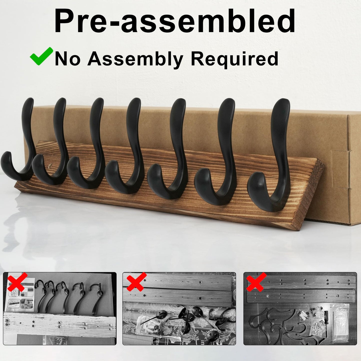 HONSKY Wall Coat Rack, 53cm Wooden Coat Hanger with 7 Double Hooks,Wall Coat Hook,Towel Rack Hanging Coat,Towel,Bag for Entryway, Hallway, Bedroom