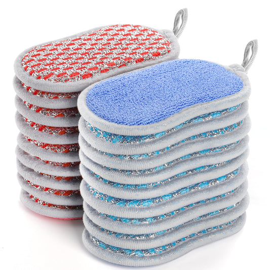 Dicunoy 20 Pack Multipurpose Kitchen Scrub Sponges, Reusable Washing Up Pads, Non-Scratch Microfiber Sponge Pads with Loop, Reusable Cleaning Scrubber