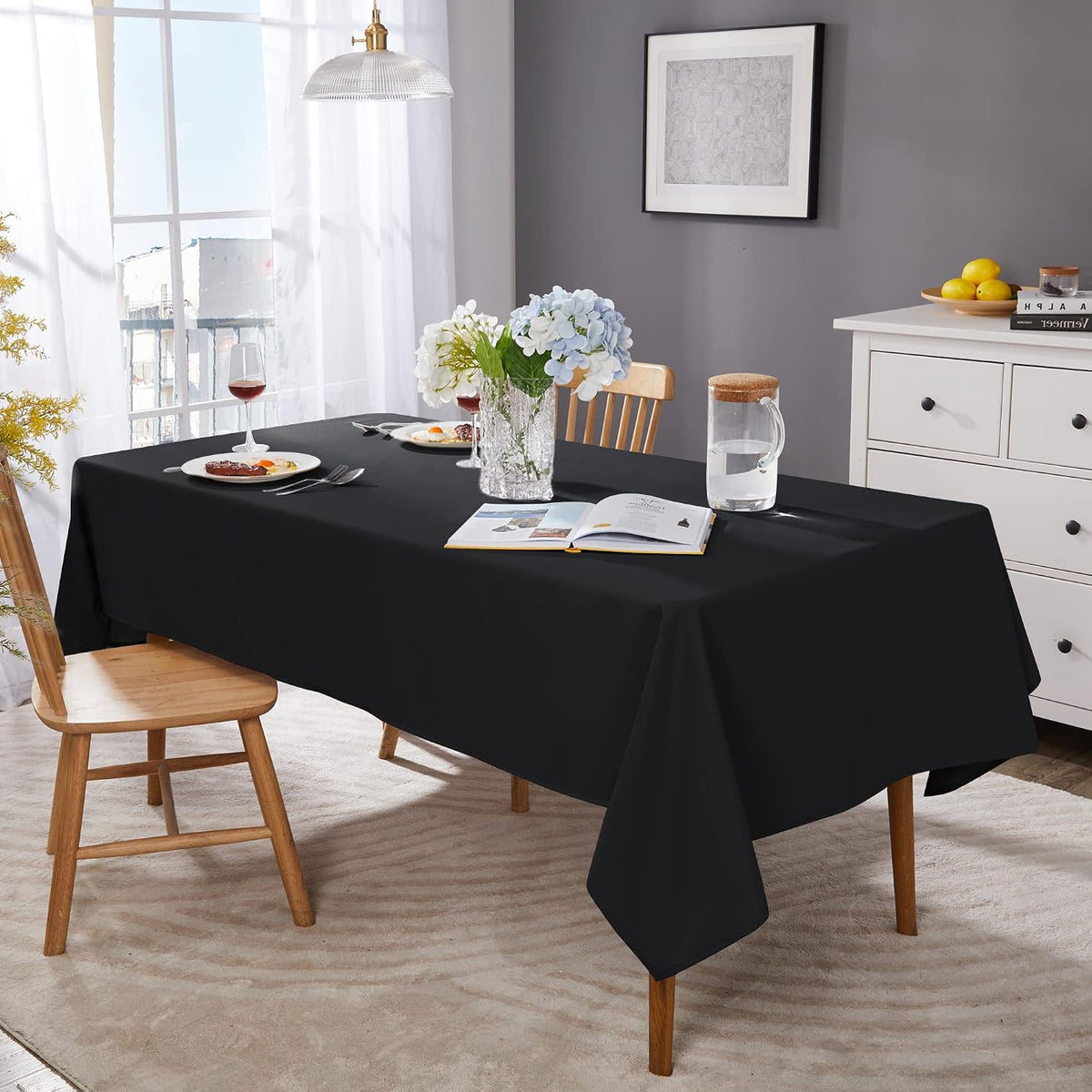 Deconovo Oxford Decorative Water Resistant Wipeable Table Cover Rectangle Tablecloth for Halloween Decorations 132x178cm(52x70in) Black