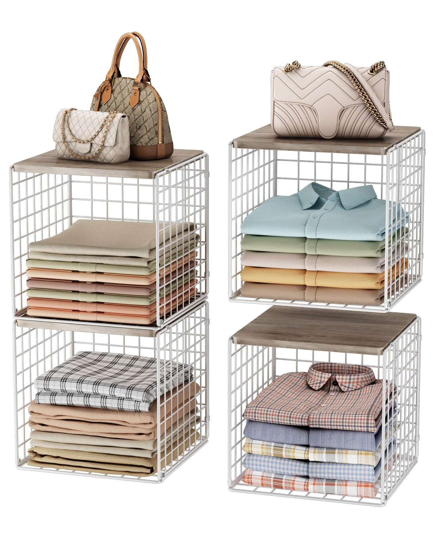 UMDONX 4 Pack Metal Wardrobe Storage Organiser Stackable Closet Shelf