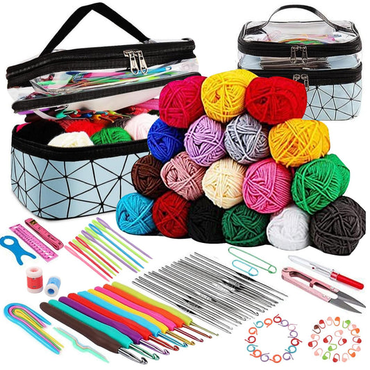 TORVEX Crochet Kits for Beginners Adults Crochet Set 105 Pcs Beginners Crochet Kit Includes Ergonomic Metal Crochet Hooks, Wool,Storage Bag,Knitting