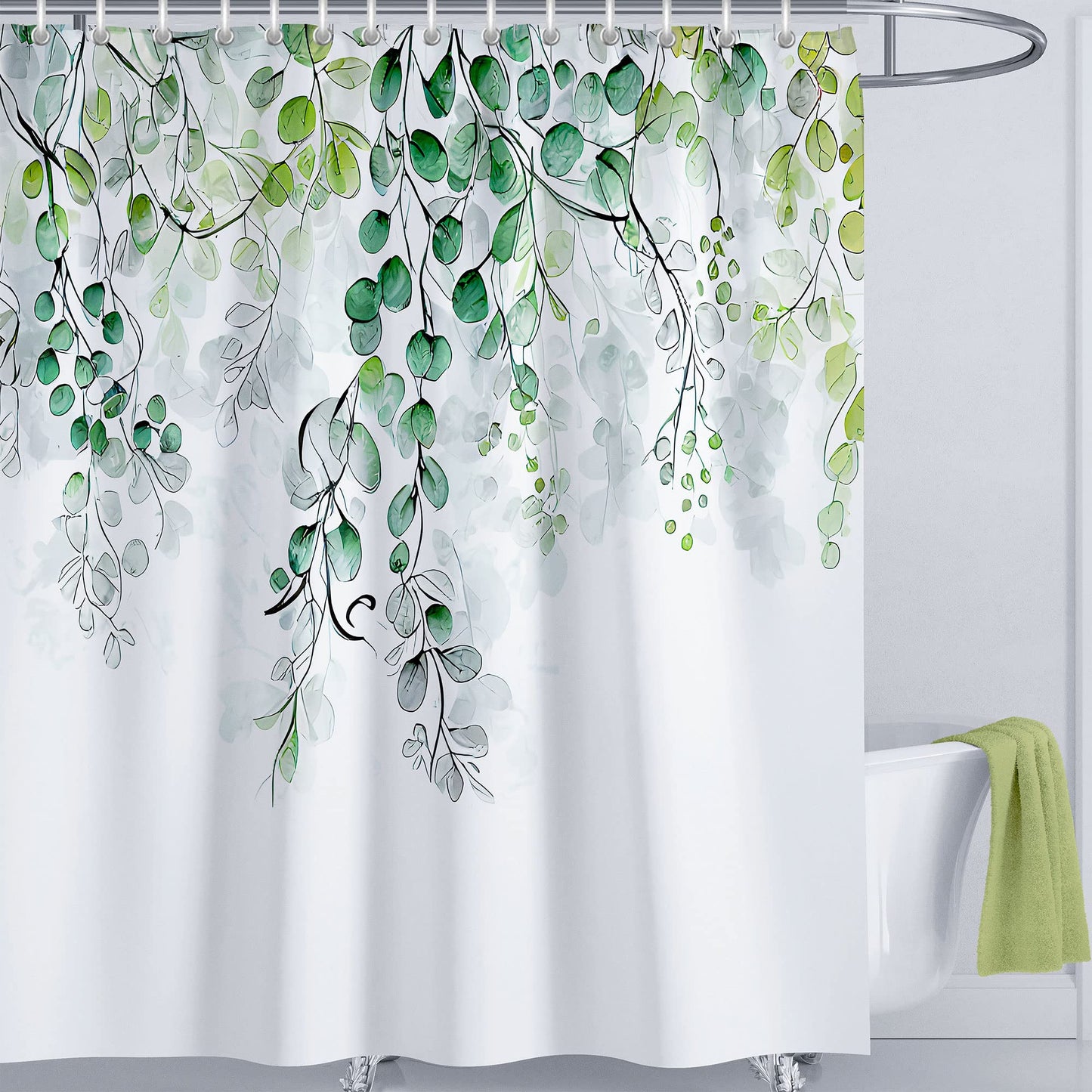 LIVETTY Shower Curtain 180×180cm Plant Bathroom Decoration Leaves Shower Curtains Mould Proof Floral Shower Curtain Fabric Bathroom Curtain with 12