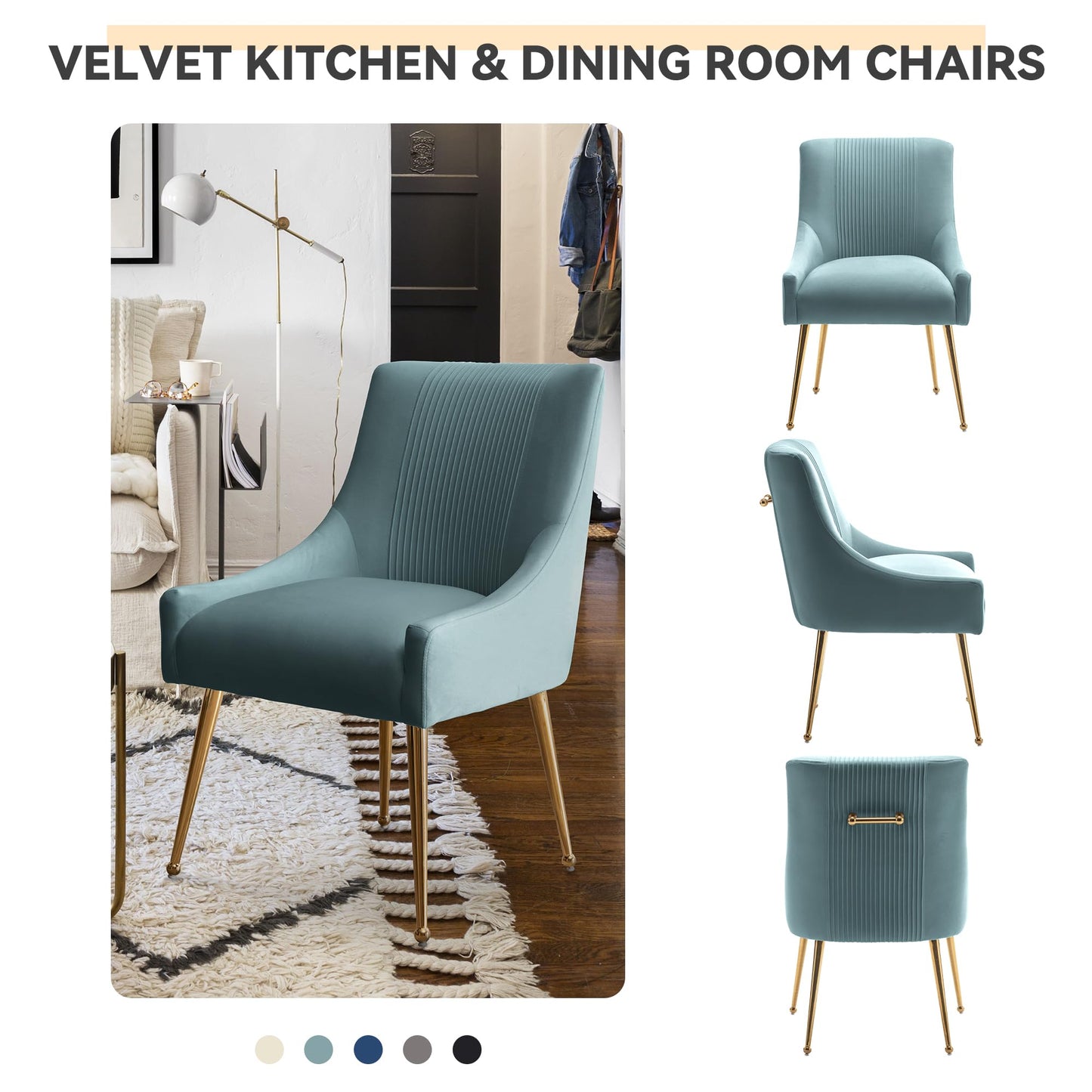 SEYNAR Modern Dining Chairs, Velvet Upholstered Dining Room Chairs with Gold Legs,Tufted Accent Chair Set of 2 for Reception Room Living Room Study