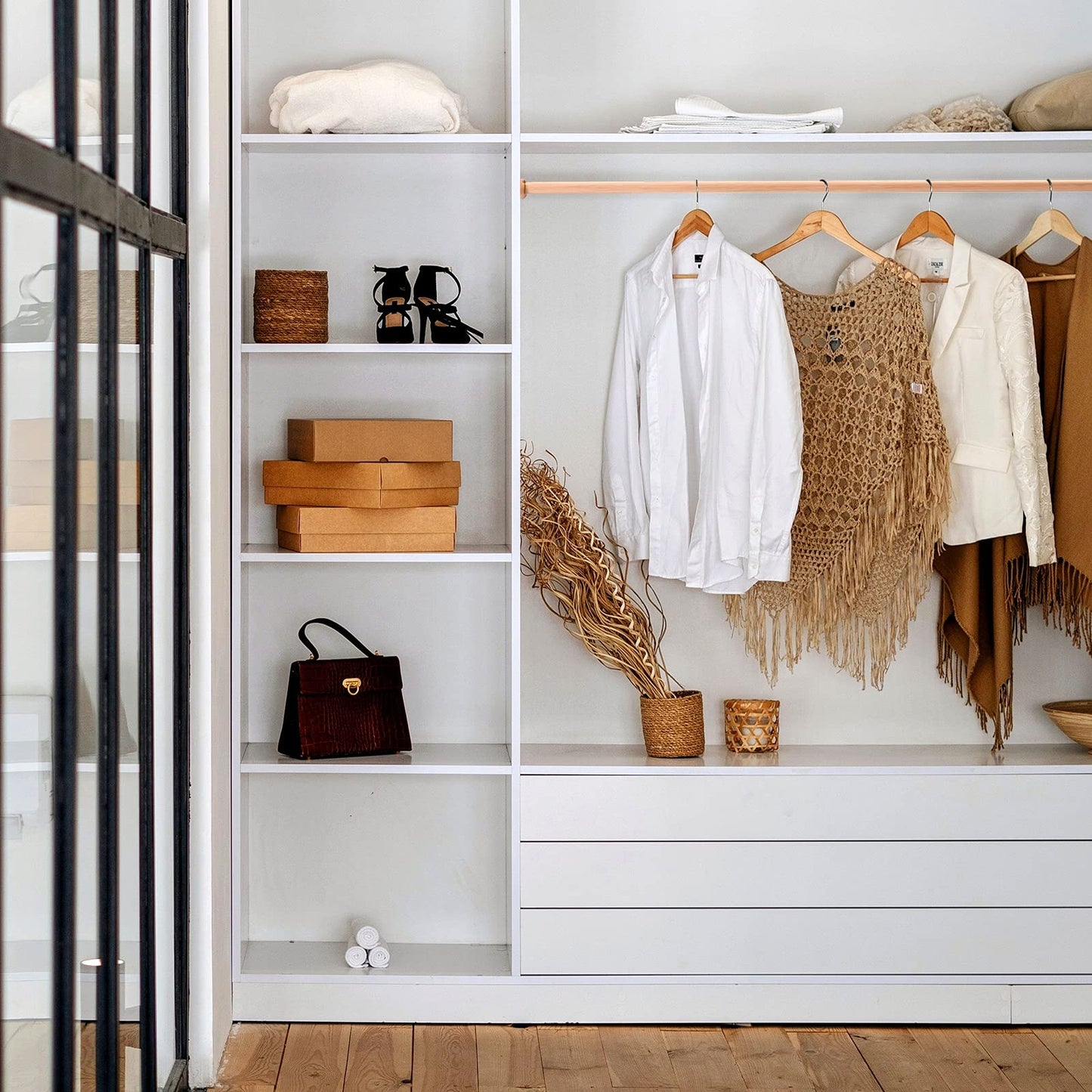 Wardrobe Rod, Natural Beech Wood Heavy Duty Closet Rod with 2 Bracket Support And Screws, Easy To Install