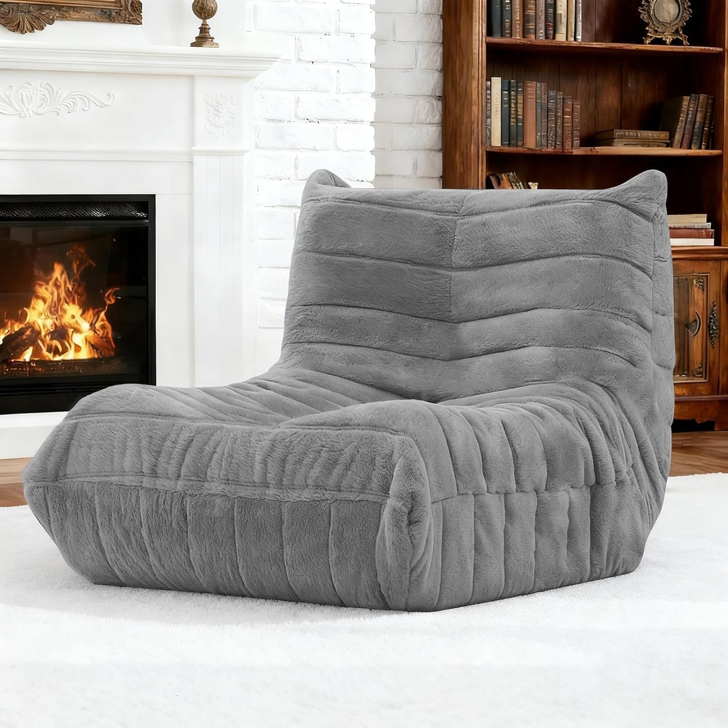 Bean Bag Chair w/ Filling, Comfy Lounge Chair, Floor Sofa Adults (Grey)
