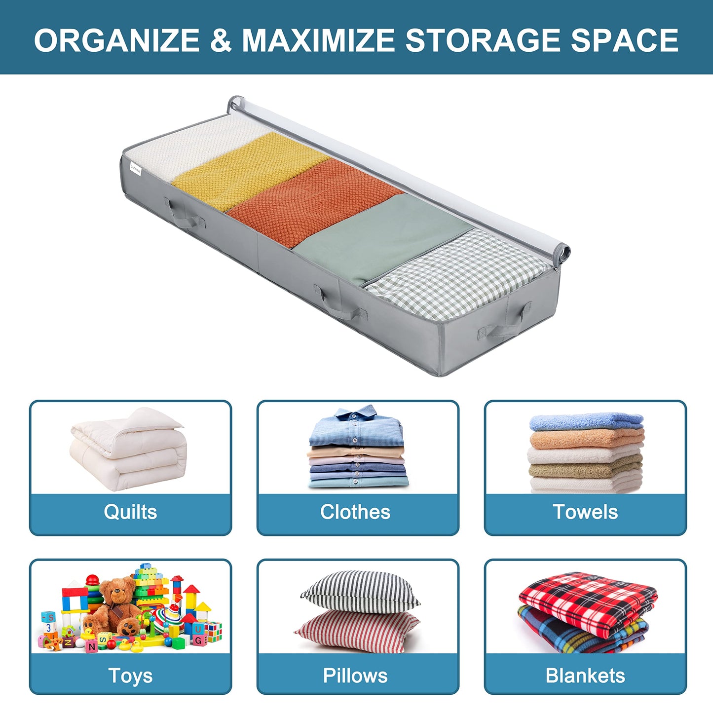 Under Bed Storage Bags, 2 Pack Large Boxes Under the Bed Clothes Storage Organiser Adjustable Dividers
