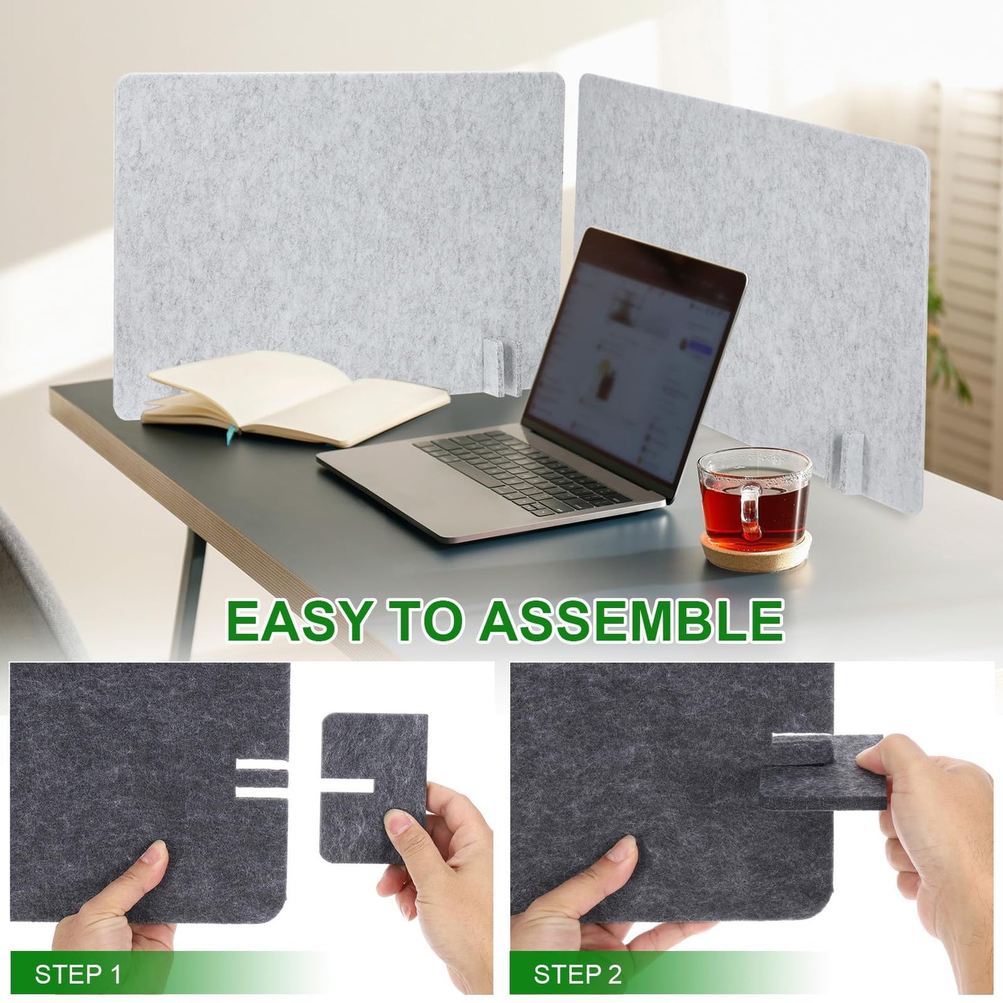PATIKIL Desk Divider, 2 Set 24 x 24 Inch Acoustic Freestanding Desk Divider Desk Privacy Panel with 8 Pcs Support Feet for Library Office Workstation