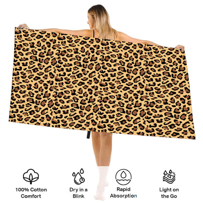 Large Quick Dry Microfibre Beach Bath Towel for Adult,Double Sides Brown Spots Leopard Sand Free Beach Towel with Bag,Lightweight Gym Yoga Sports