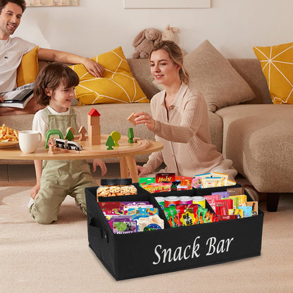 Xbopetda Snack Box Container, 6-Compartment Tray with Handles, Food Storage Organizer Bins, Trapezoid Snack Basket, Pantry Storage Station, Black