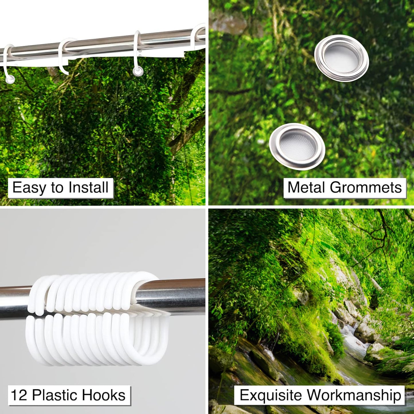Simpomsy Plants Shower Curtain Green Nature Forest Jungle Tropical Rainforest Summer Landscape Scenery, 3D Digital Painting Pattern For Shower Stall