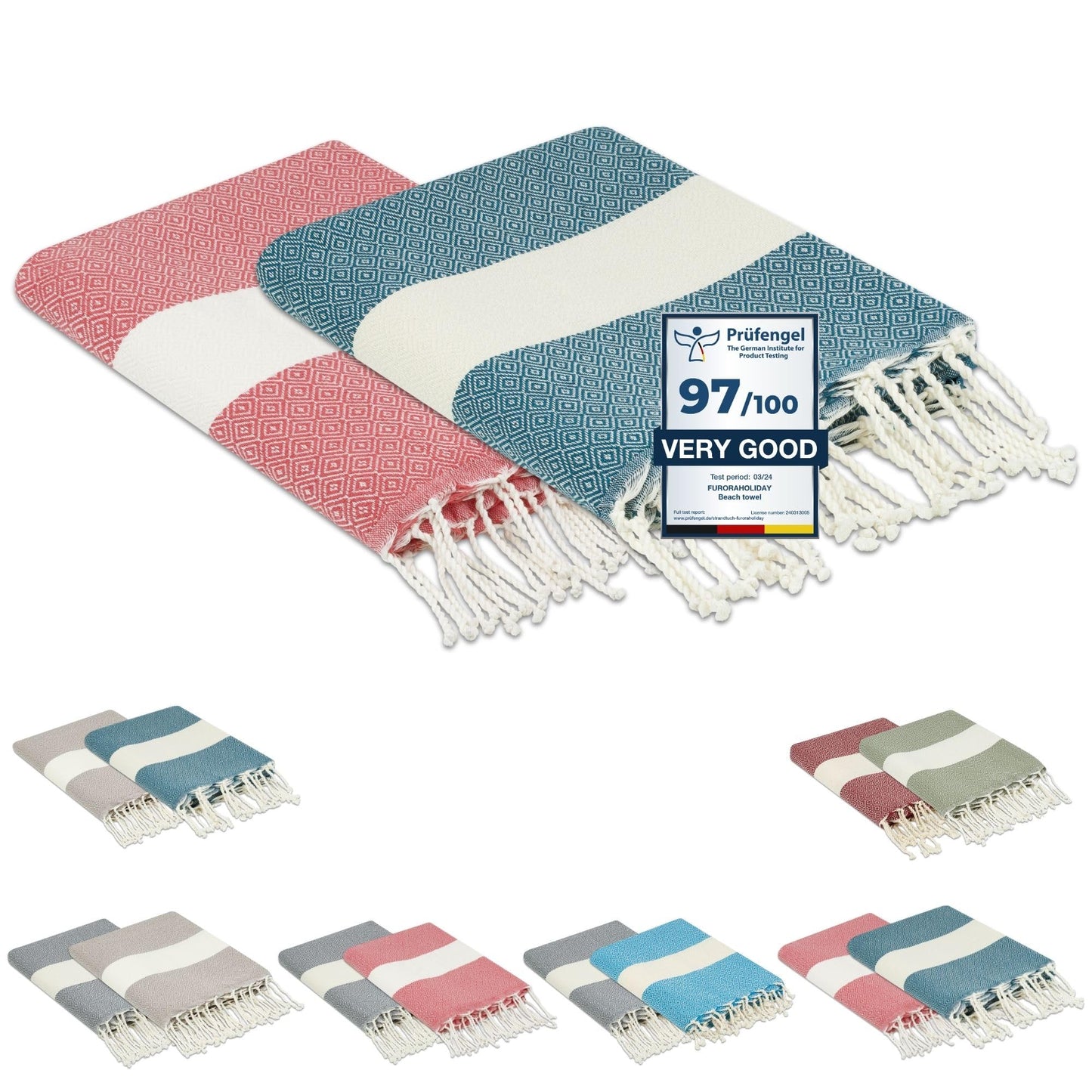 Flora Furora Beach Towel Large 100 x 200 cm: Cotton (Set of 2), Light, Long, Thin, Compact, Premium Quality, Hammam Towel, Sauna Towel