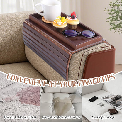WGNIVOROUS Natural Bamboo Sofa Arm Tray, Armchair Tray, Adjustable Sofa Support, Sofa Side Table for Remote Control, Drink, Snacks, Magazine brown