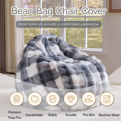 Fluffy Faux Rabbit Fur Bean Bag Chair CoverNo Filler,Cozy Shaggy Bubble Stuffed Animal Storage Large Bean Bag Cover for Bedroom Living Room,Fuzzy