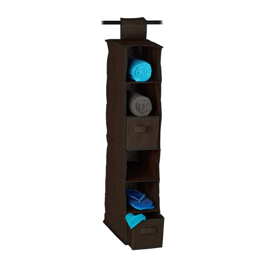 Relaxdays Fabric Hanging Shelves, 6 Compartments with 2 Drawers for the Closet, Foldable, Size: 82 x 14.5 x 30 cm, Brown, Fleece