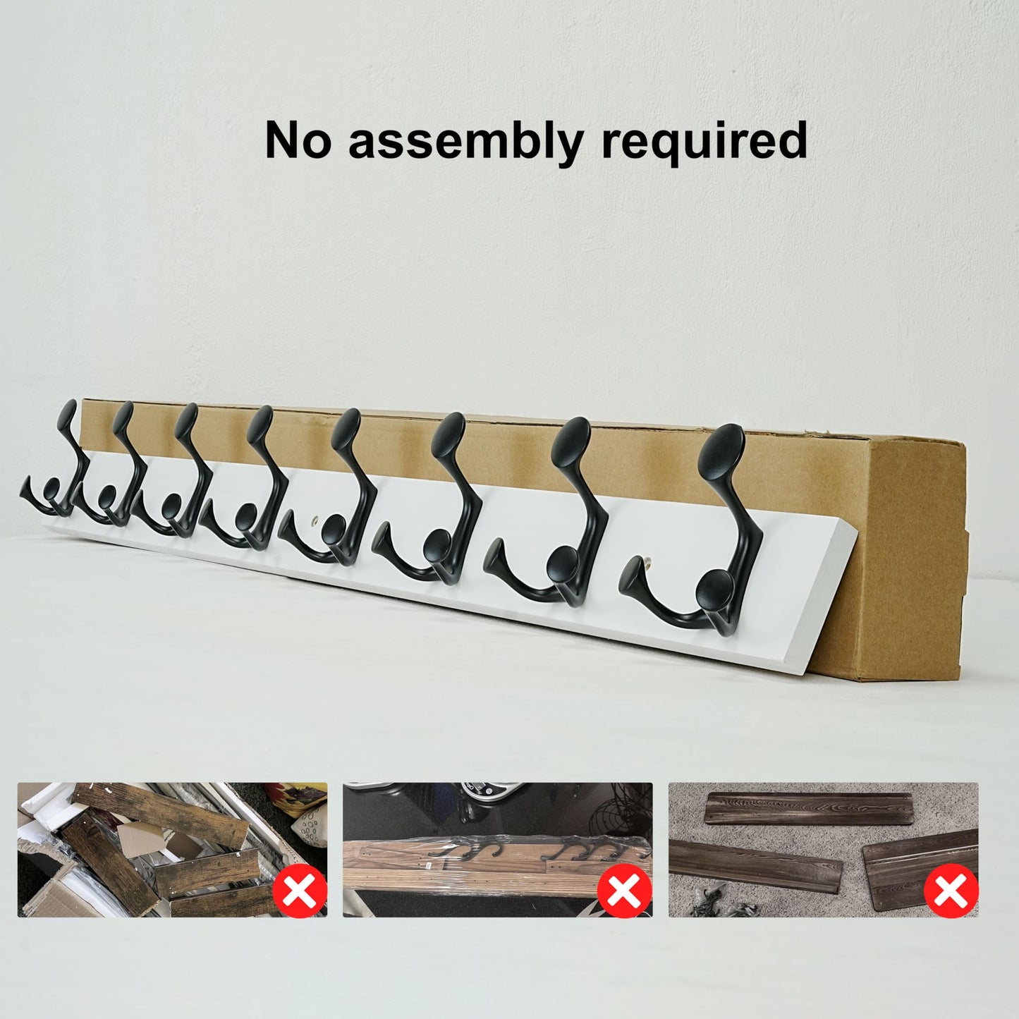 SKOLOO 109 cm White Wood Coat Rack Wall Mount with 8 Triple Hooks - Ideal for Family Entrances, Classrooms, and Pet Supplies Storage