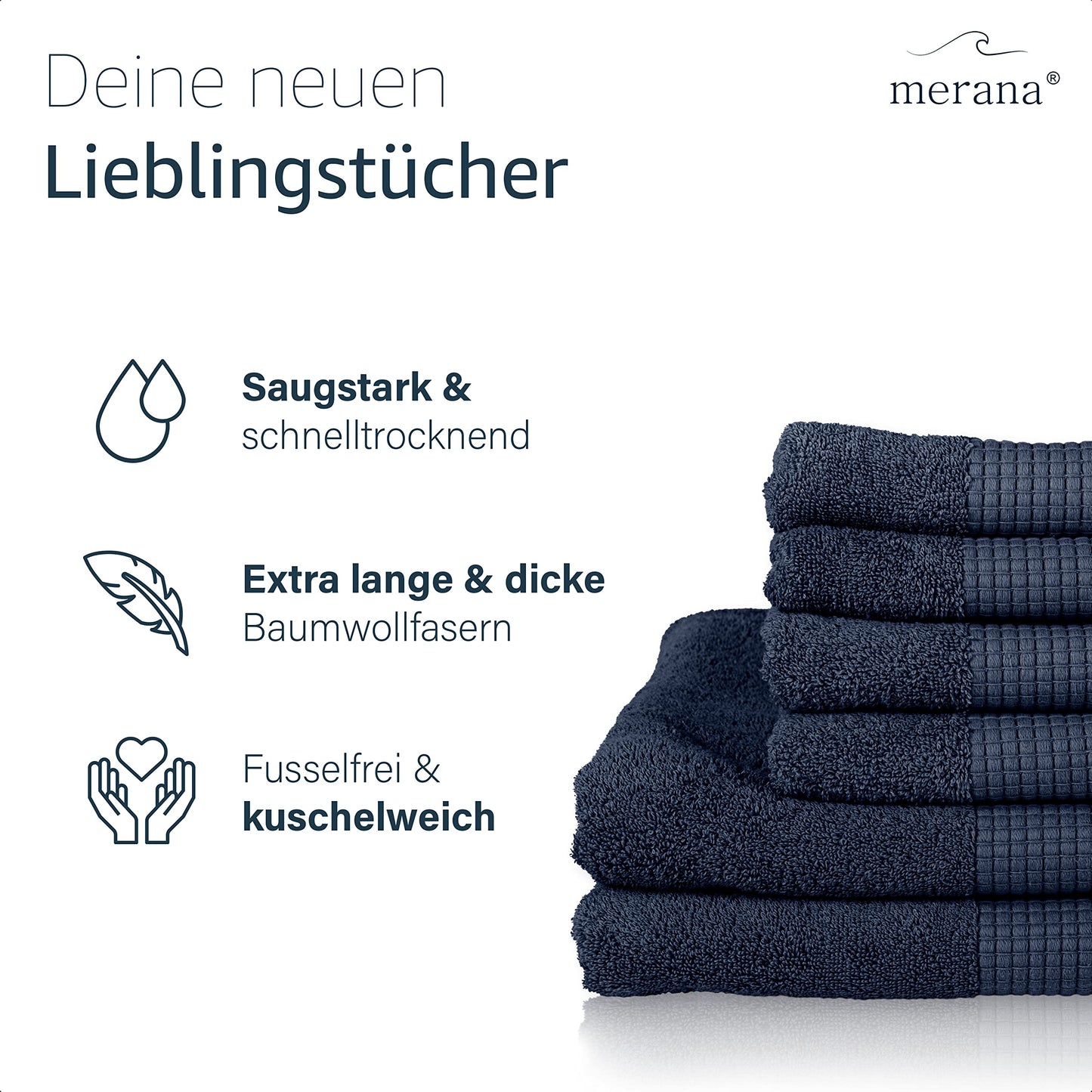 Merana Hand Towel Set Absorbent, Soft and Lint Terry Guest Towel Quality Heavy Organic Cotton 590 GSM, Pacific Blue, 8er Sparset | 2 Duschtuch