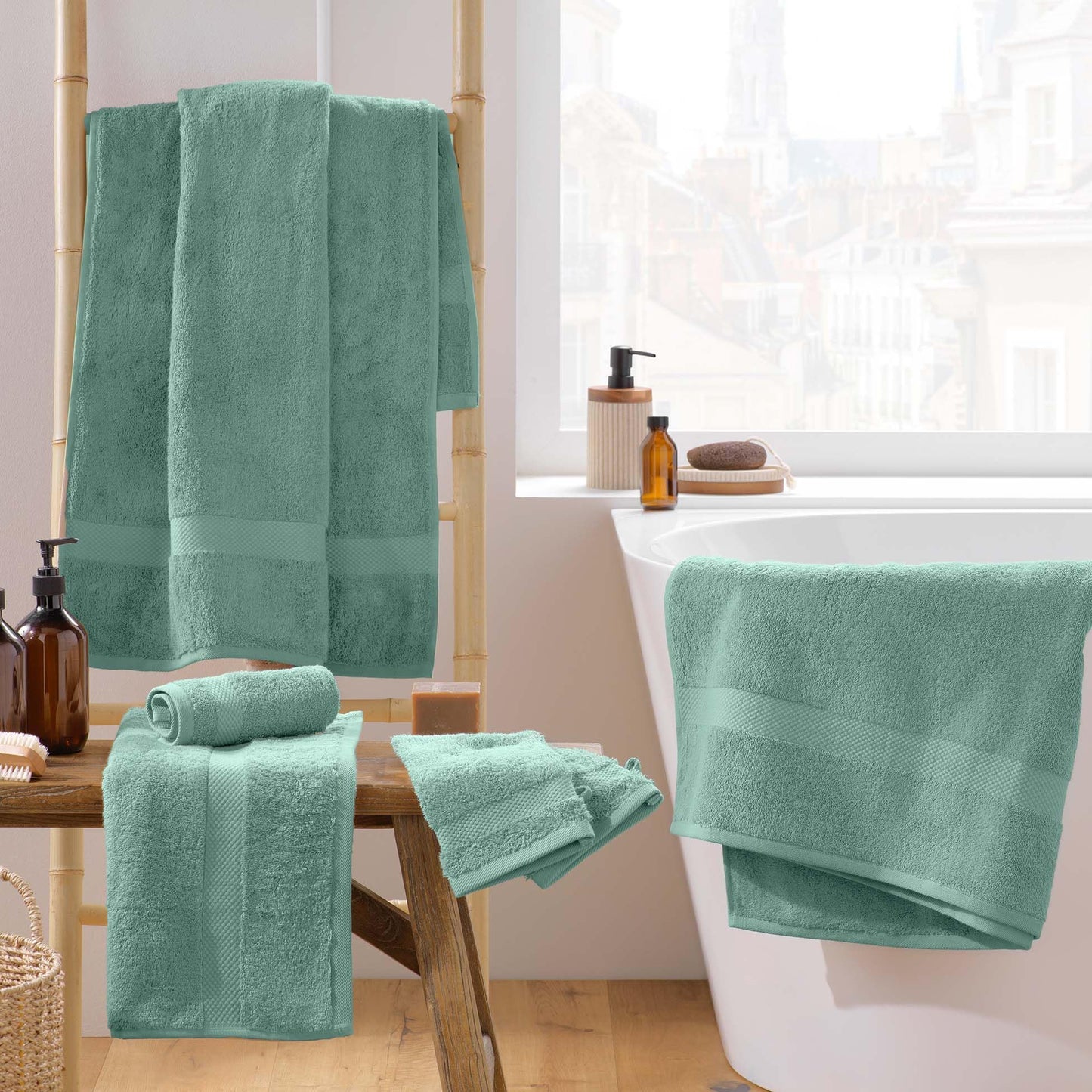 Douceur d'Intérieur, Elegance Celadon 2 Wash Mitts (15 x 21 cm) 100% Cotton Plain