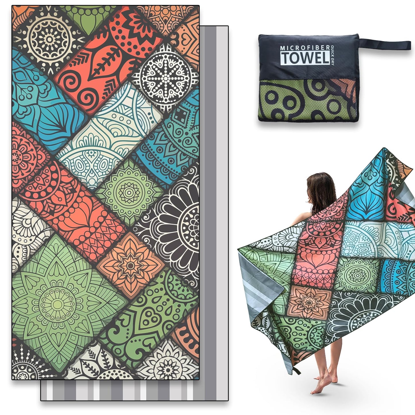 Anavasi 1 Pack Microfibre Beach Towels for Adults, 180 x 90 cm with Net Bag