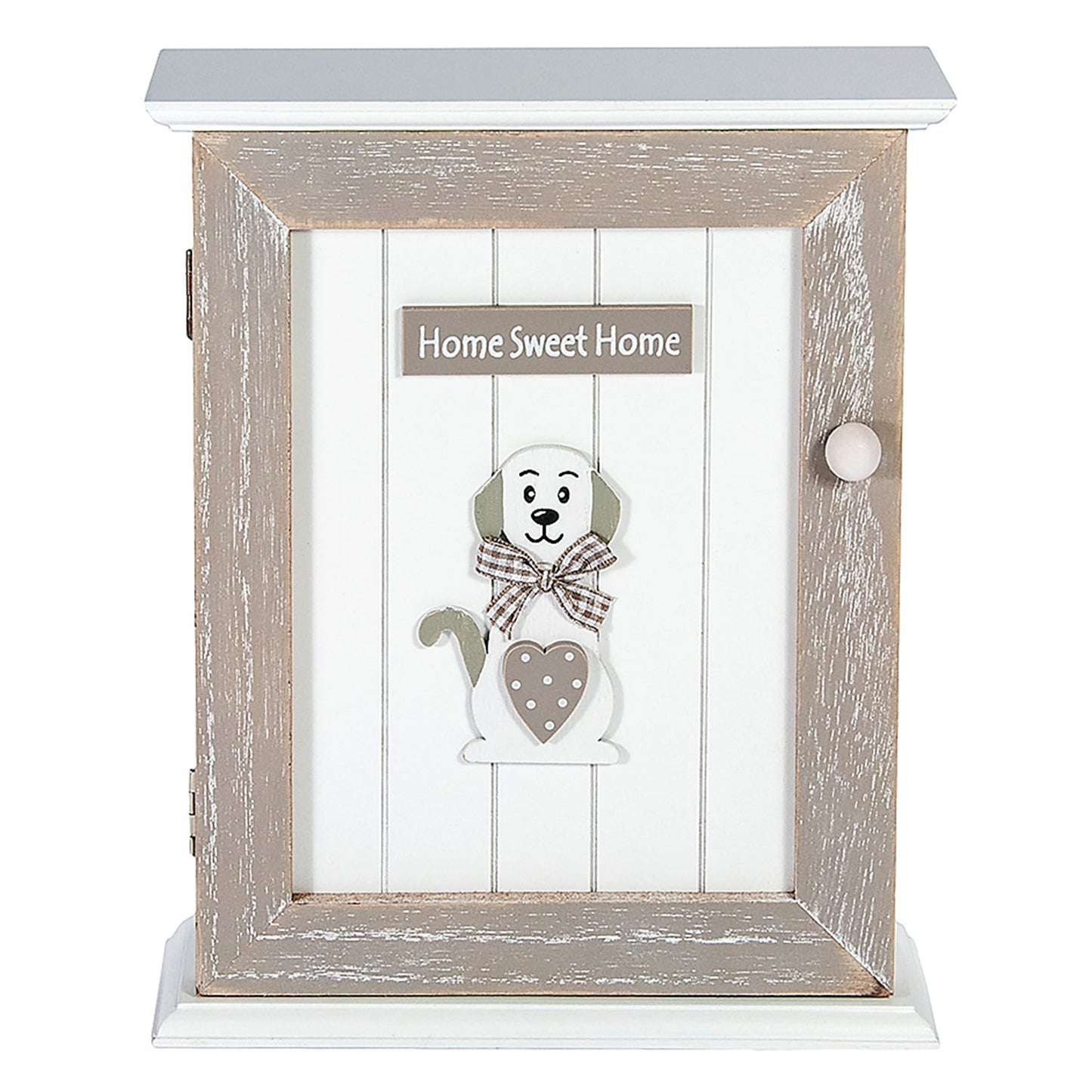 SPOTTED DOG GIFT COMPANY Key Box Wall Mounted Wooden Key Cupboard Cabinet with 6 Hooks for Hallway, Decorative Grey Dog Themed Home Decor