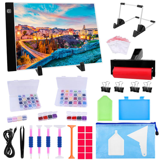 LED Light Pad for Diamond Painting Kit, A4 Diamond Art Light Board, Tracing Light Table Box with Diamond Painting Accessories Tools Set for Full Drill