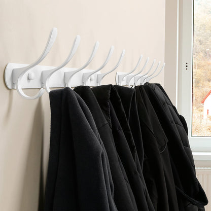 SKOLOO Coat Rack Wall Mount - Modern, Metal Wall Coat Rack with 5 Hooks, Sturdy Wall Hook Rack Rail for Hanging Coat, Jacket, Clothes, Hat, White