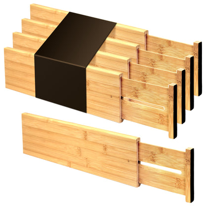 Utoplike 4 Piece Bamboo Raised and Extended Drawer Dividers, Wooden Adjustable Drawer Organiser, Spring Loaded Inserts, for Clothes, Cosmetics in