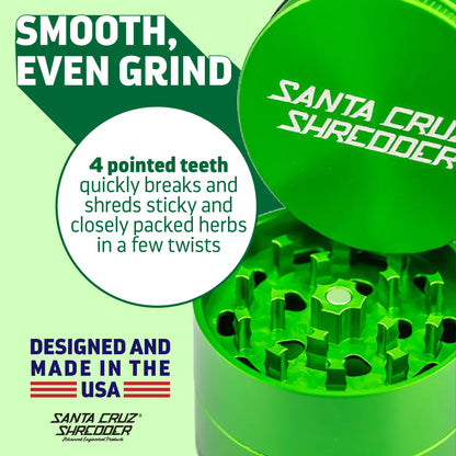 Santa Cruz Shredder Herb Grinder 3 Piece Medium 2 1/8" Superior Grip and Aluminium (Green)