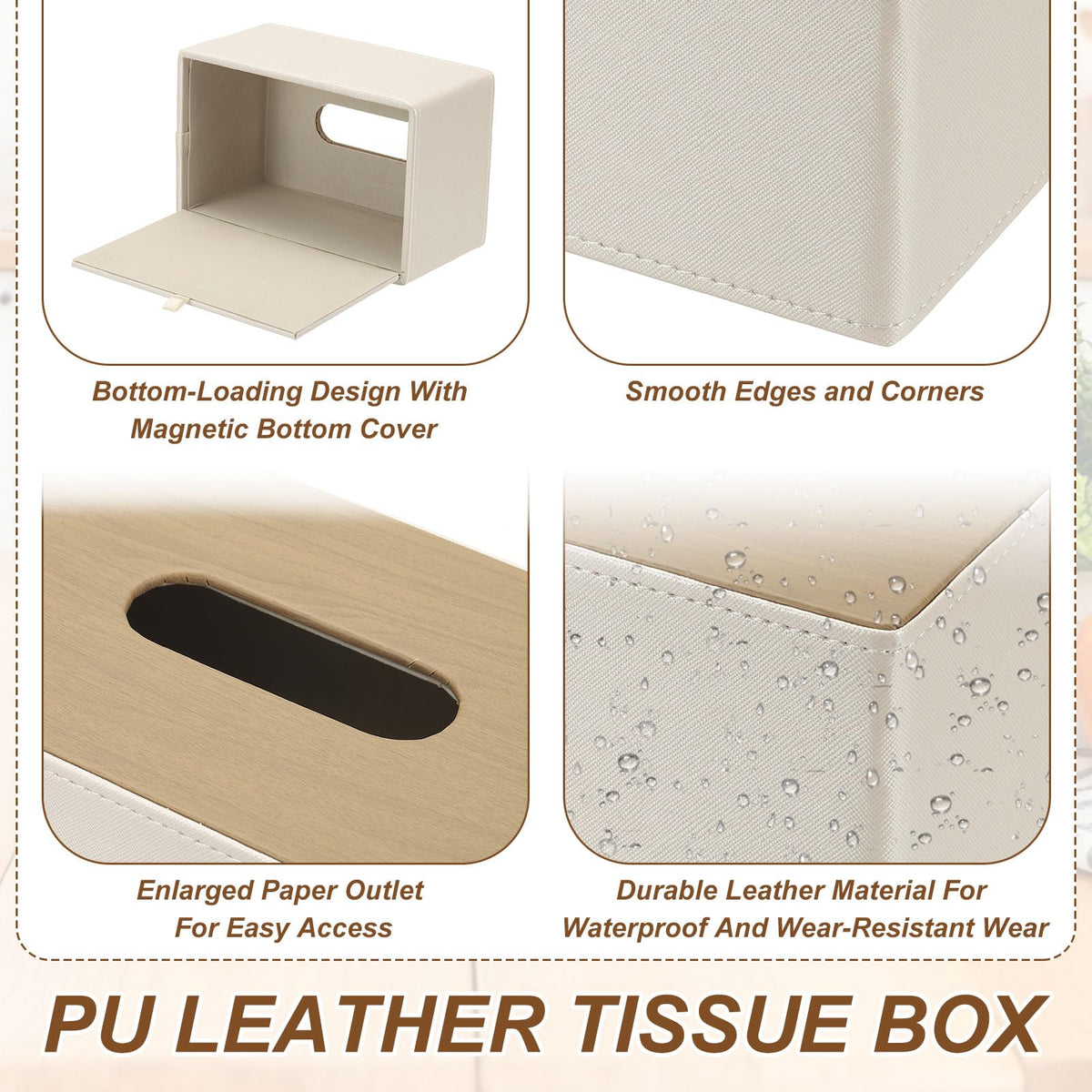 sourcing map Tissue Box Cover, Rectangle Modern Tissue Box Holder with Magnetic Closure for Living Room Bedroom Office Hotel Desk