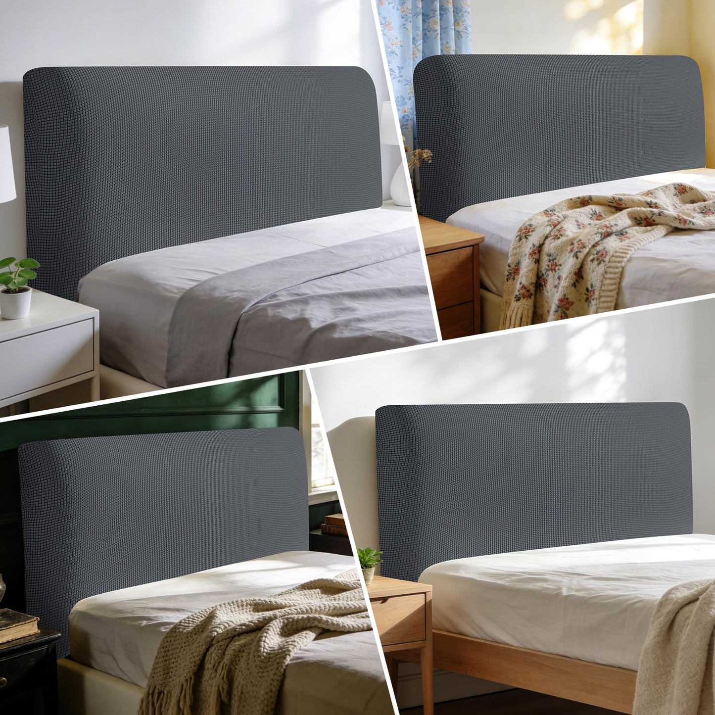 Niuoppy Bed Headboard Cover Fully Wrapped, Stretch Head Board Covers for Single Bed, Beds Headboard Protector Dustproof and Cat Scratch-proof
