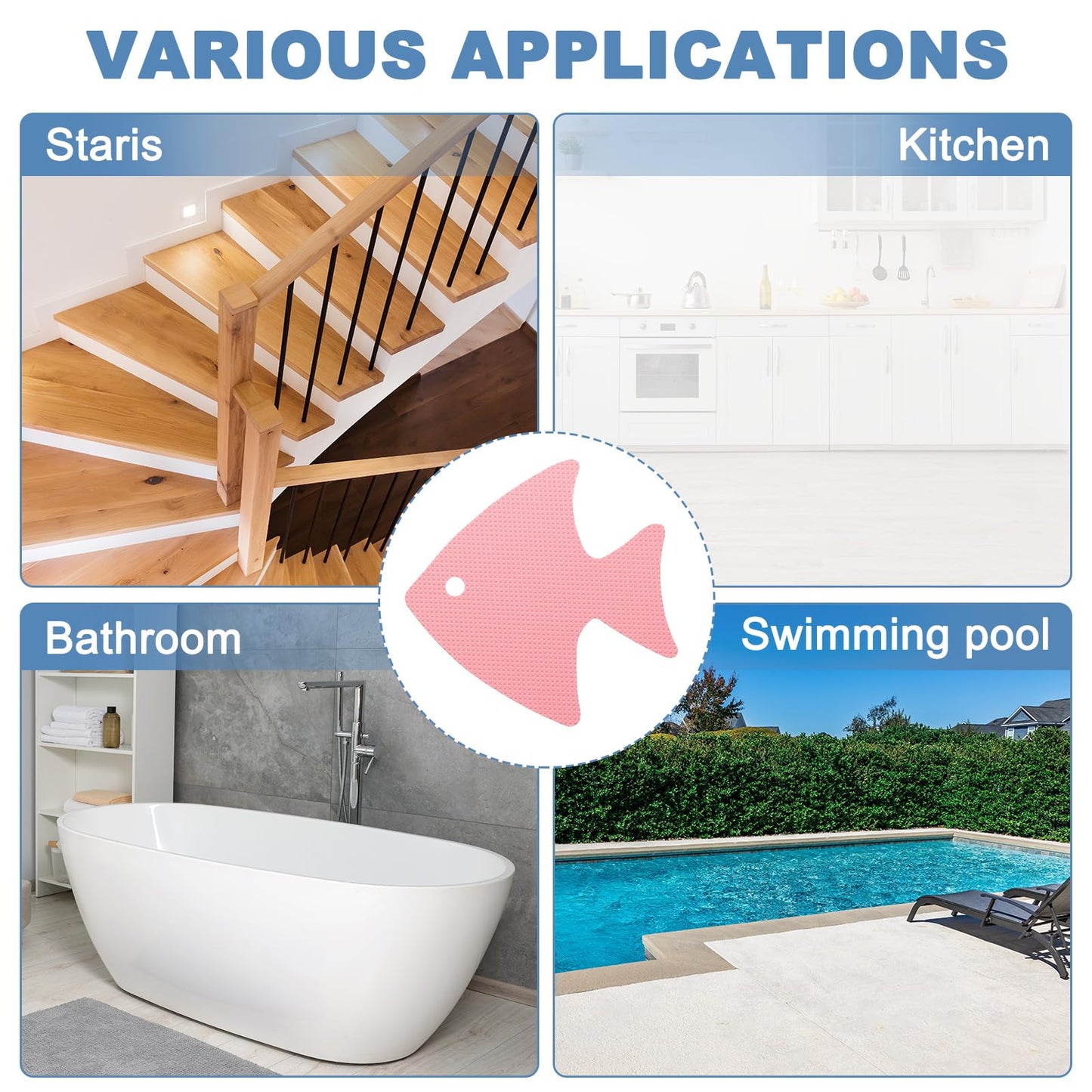 PATIKIL 12 Pcs Non Slip Bathtub Stickers, Anti Slip Shower Stickers with Scraper Bathroom Shower Floor Decals Fish Shape Cute Treads Tubs, Pink