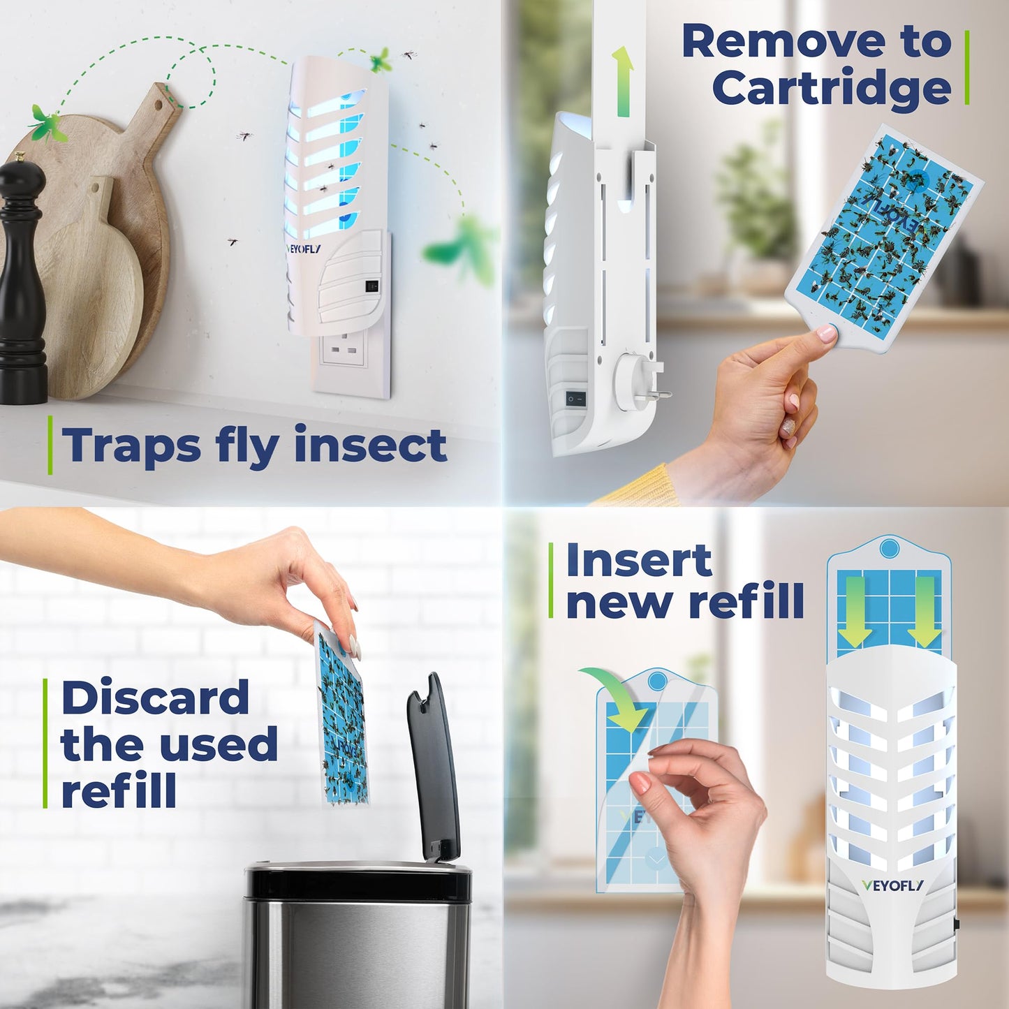 VEYOFLY Fruit Fly Traps for Indoors, Fly-Trap, (2 Device + 6 Refills) Fly-Catcher, Gnat-Traps for House Indoor, Plug in Light Flying Insect-trap, Bug