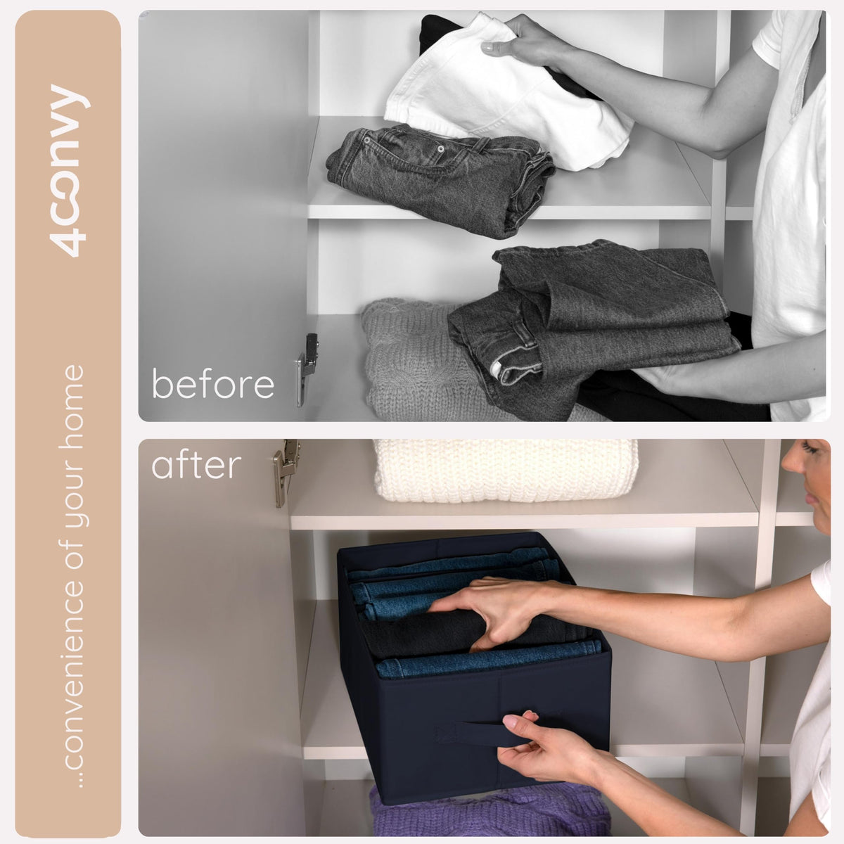 4CONVY Wardrobe Storage Organisers - Drawer Organisers for Clothes - Foldable, Stackable Organising Boxes with Compartments, Dividers and Handles