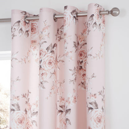 Catherine Lansfield Canterbury Floral 66x72 Inch Lined Eyelet Curtains Two Panels Blush Pink