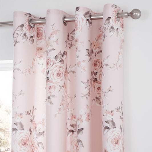 Catherine Lansfield Canterbury Floral 66x72 Inch Lined Eyelet Curtains Two Panels Blush Pink