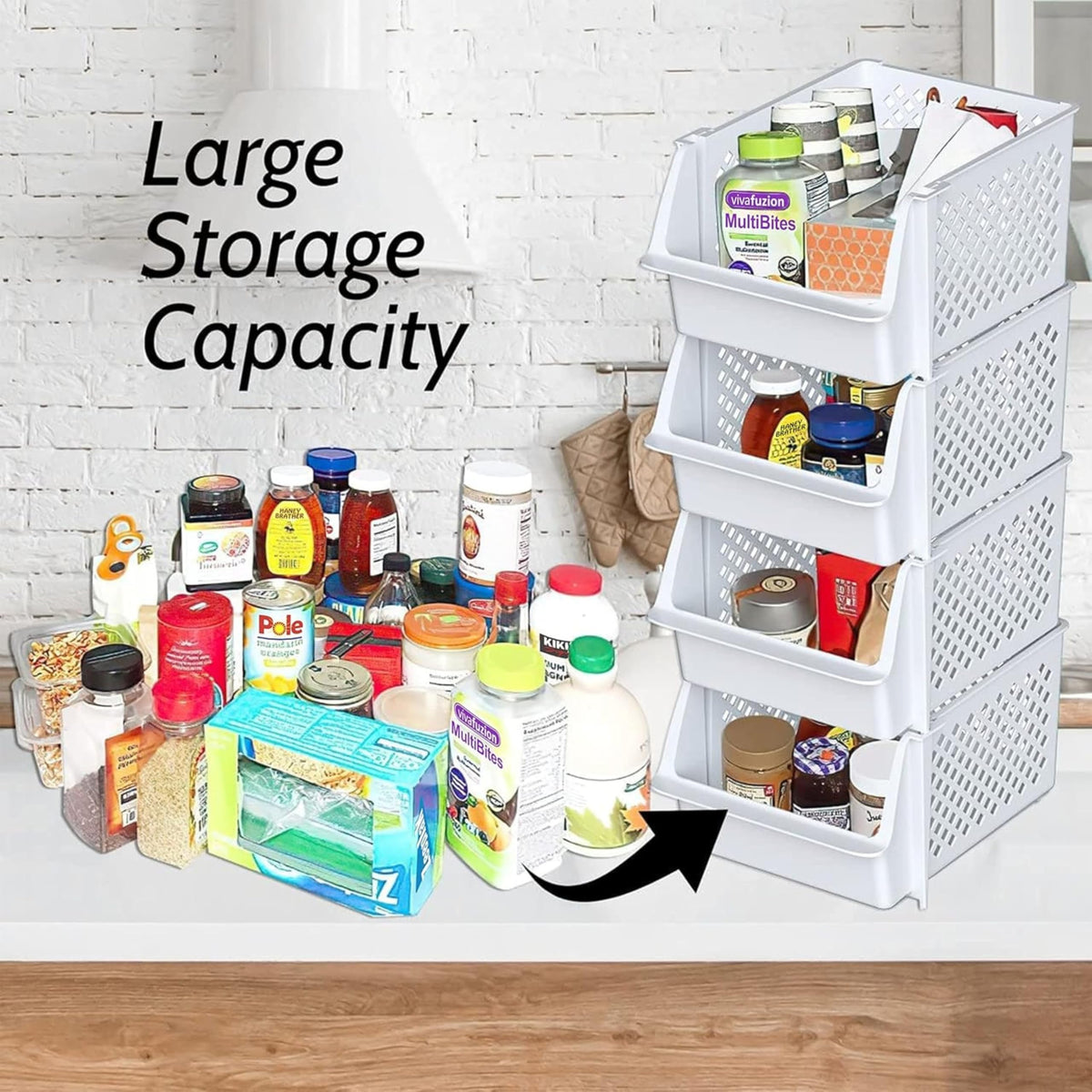 Skywin Stackable Storage Baskets Pack Of 4, Open Front