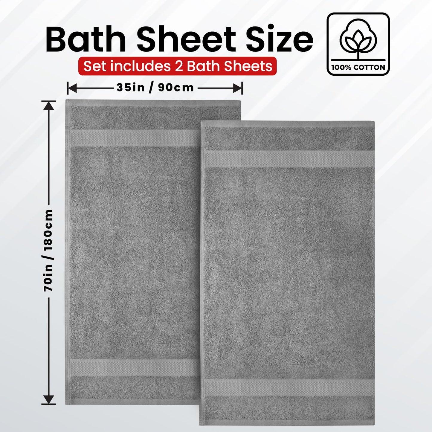 Infinitee Xclusives Bath Sheets Extra Large - 2 Pack, 600 GSM - 90 x 180 cm