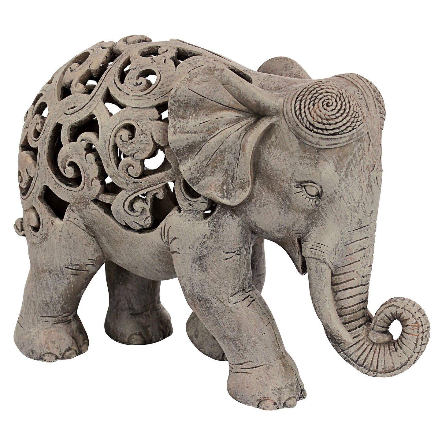 Design Toscano NG32745 Anjan the Elephant Indian Decor Jali Animal Statue, 30.5 cm, Polyresin, Brown Stone