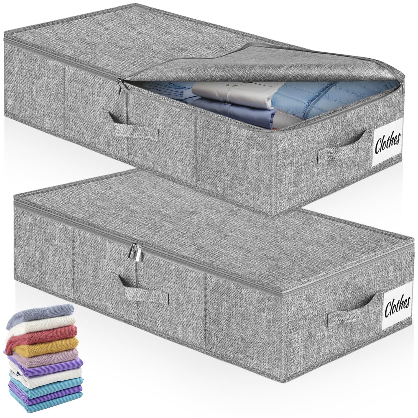 BOBILIFE Under bed storage box, 2pcs foldable under bed storage box, 33.46×15.75×4.72in with 3 handles and double zipper