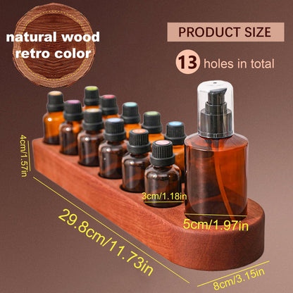 Wisnewth Wooden Essential Oil Holder with 13 Holes 3cmx12 & 5cmx1, Retro Desktop Display Rack for Bathroom Vanity Desk Organizer