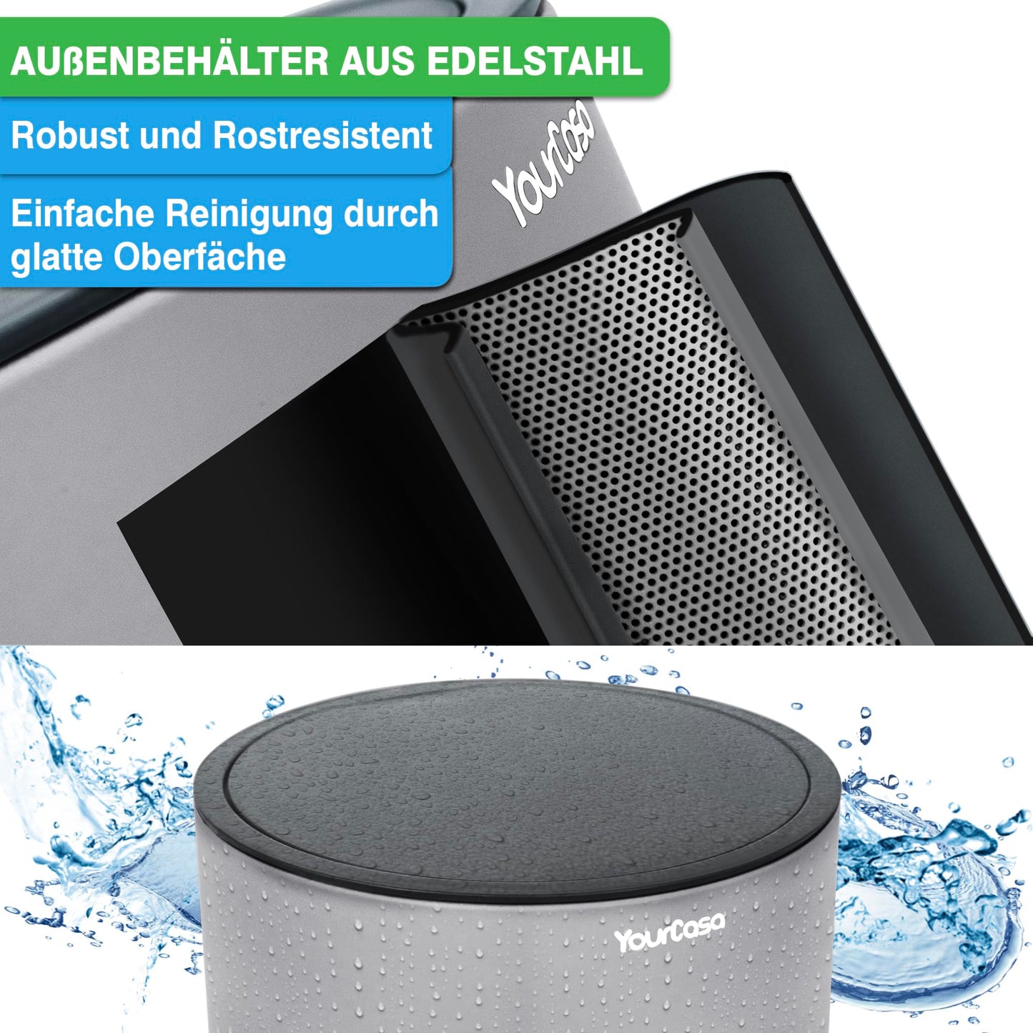 YourCasa® Bathroom Bin [5L] - Elegant Design - Small Bathroom Bin - Cosmetic Bin - Bathroom Bin with Lid and Soft Close - Waste Bin Bathroom Toilet