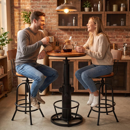 BOKKOLIK Vintage Bistro Table Height Adjustable 38.6-44.4inch Industrial Bar Table for Kitchen Dining Room Coffee House Pub Office Swivel Round