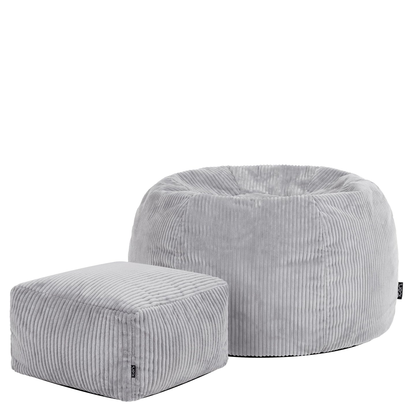 icon Kingston Cord Bean Bag & Footstool with Filling Included, Grey