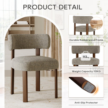 COLAMY Wooden Dining Chairs Set of 4, Fabric Chairs for Dining Room with Open Curved Backrest and Thick Seat Cushion