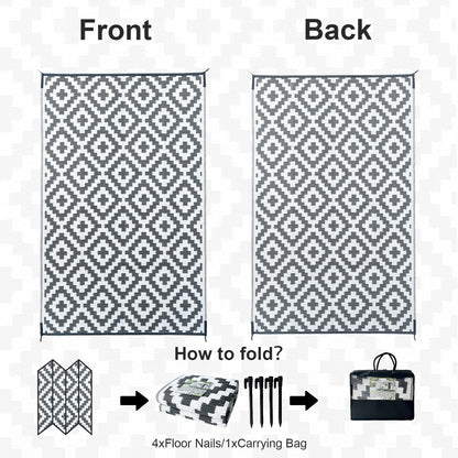 CHOSHOME Outdoor Waterproof Garden Carpet 120x180CM Lightweight Camping UV Resistant Portable Easy Cleaning Balcony Rugs for Picnic Beach BBQ Grey