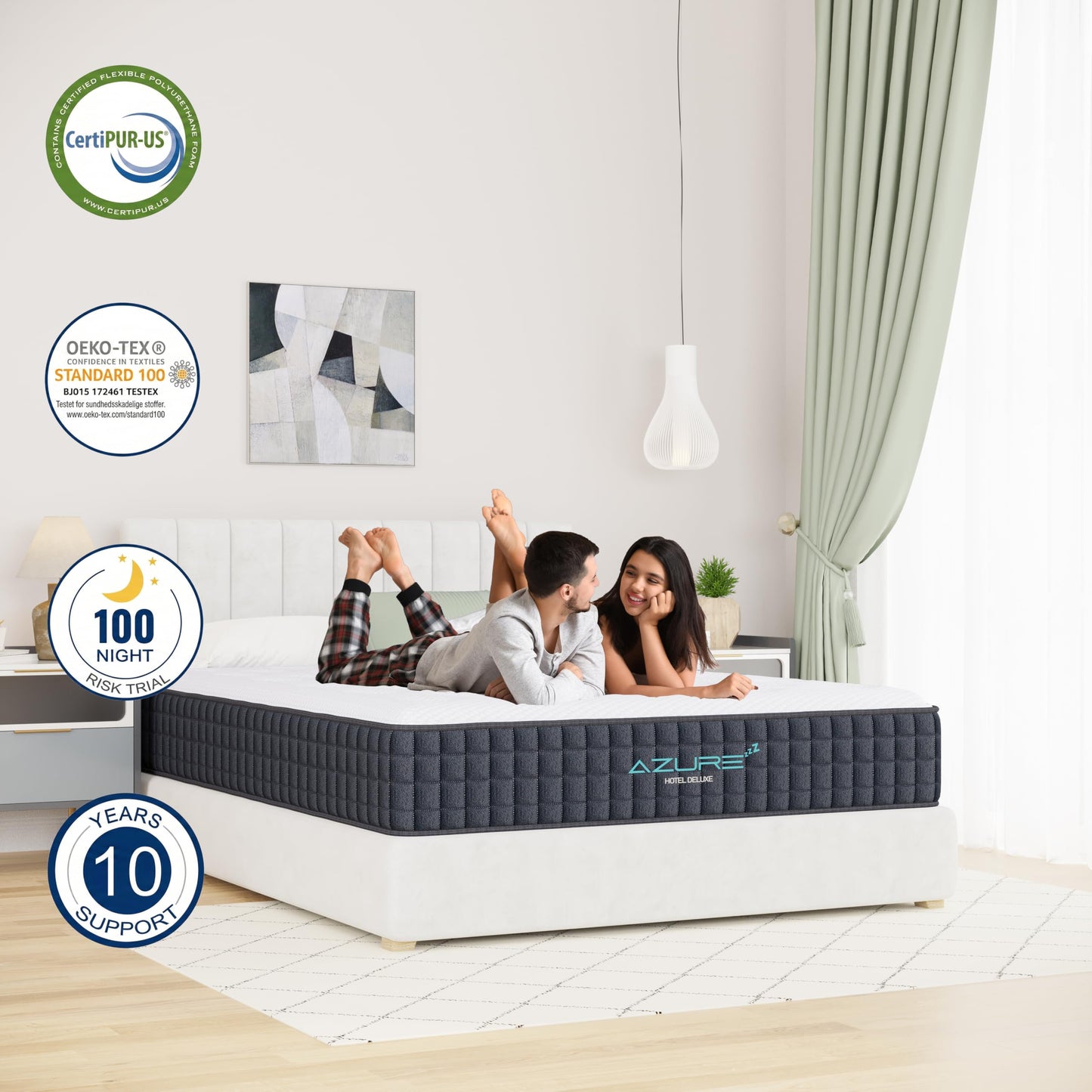 Azure Single Mattress, 3FT Single Hybrid, 10 Inch Breathable Memory Foam, Medium Firm, Individual Pocket Springs, 100 Night Trial