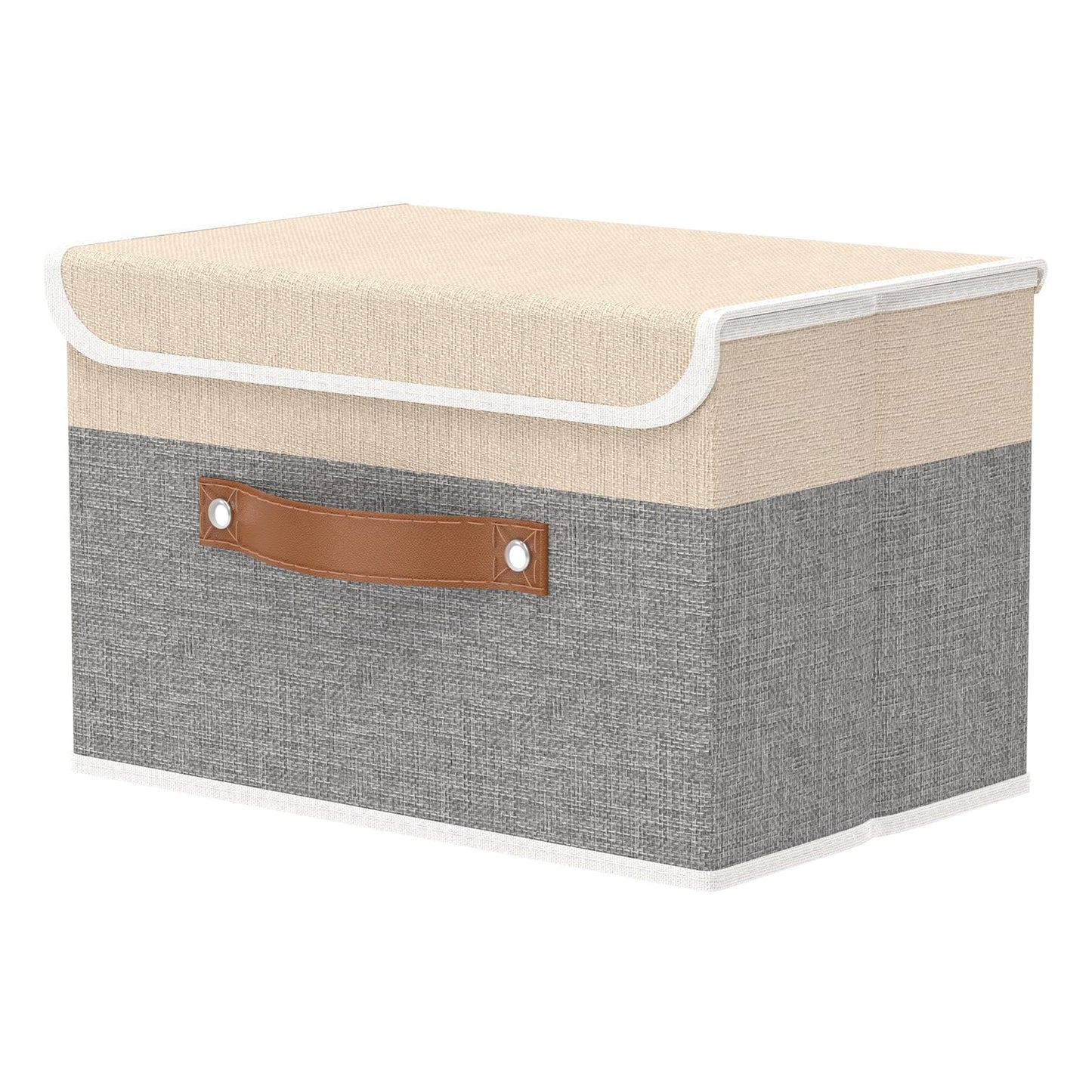 OUTBROS 1 Pack Fabric Storage Boxes with lids, 38x25x25cm Beige/Grey