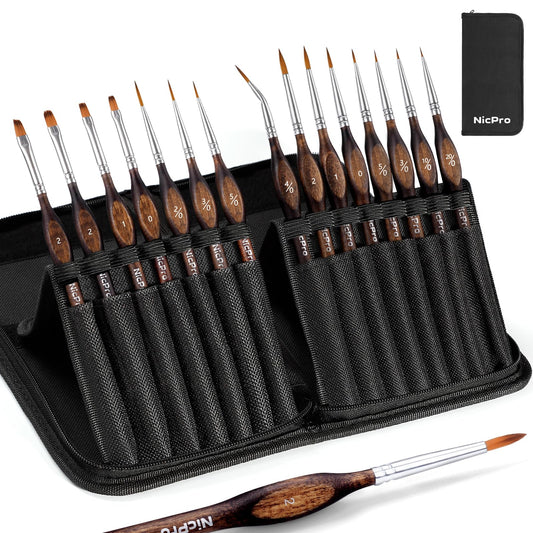 Nicpro 15PCS Miniature Paint Brushes, Model Paint Brush Set with Nylon Case for Acrylic Oil Watercolour, Micro Detail Paint Brushes for Model,