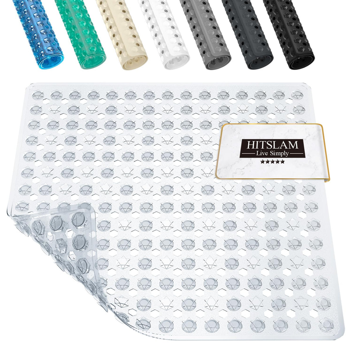 HITSLAM Shower Mat Non Slip Anti Mould, Bath Mat Anti Slip With Suction Cups and Drain Holes, Square Shower Mat for Inside Shower 53 x 53cm